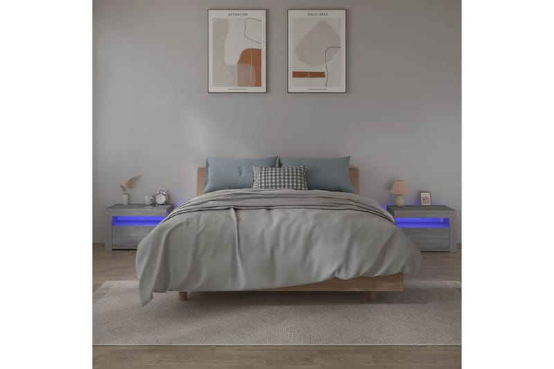 beBasic sengeborde 2 stk. 60x35x40 cm med LED-lys grå sonoma-eg - GrÃ¥ - Møbler - Borde - Aflastningsbord - Sengebord
