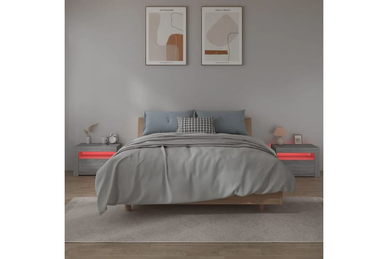 beBasic sengeborde 2 stk. 60x35x40 cm med LED-lys grå sonoma-eg - GrÃ¥ - Møbler - Borde - Aflastningsbord - Sengebord