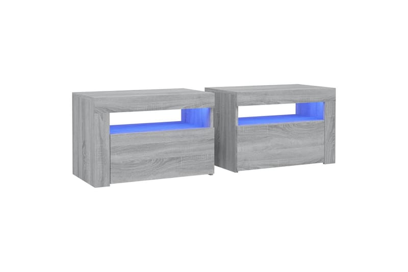 beBasic sengeborde 2 stk. 60x35x40 cm med LED-lys grå sonoma-eg - GrÃ¥ - Møbler - Borde - Aflastningsbord - Sengebord