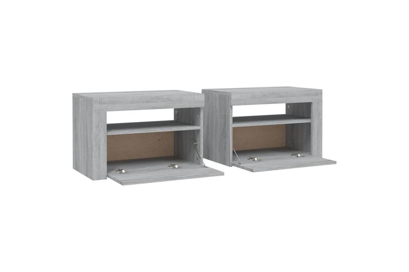 beBasic sengeborde 2 stk. 60x35x40 cm med LED-lys grå sonoma-eg - GrÃ¥ - Møbler - Borde - Aflastningsbord - Sengebord