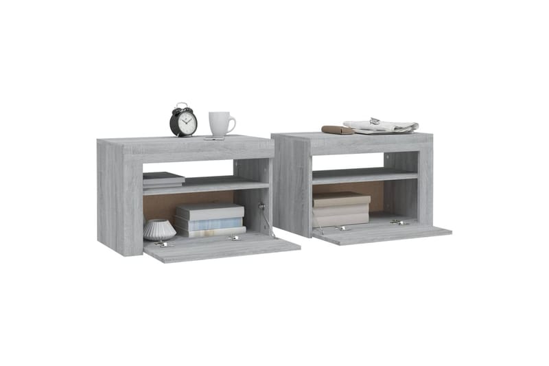 beBasic sengeborde 2 stk. 60x35x40 cm med LED-lys grå sonoma-eg - GrÃ¥ - Møbler - Borde - Aflastningsbord - Sengebord