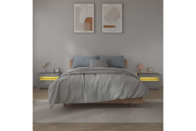 beBasic sengeborde 2 stk. 60x35x40 cm med LED-lys grå sonoma-eg - GrÃ¥ - Møbler - Borde - Aflastningsbord - Sengebord