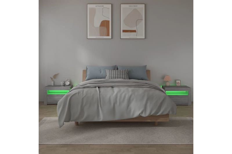 beBasic sengeborde 2 stk. 60x35x40 cm med LED-lys grå sonoma-eg - GrÃ¥ - Møbler - Borde - Aflastningsbord - Sengebord