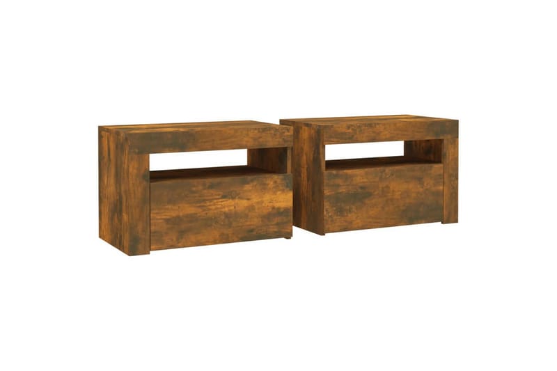 beBasic sengeborde 2 stk. 60x35x40 cm med LED-lys røget egetræsfarve - Brun - Møbler - Borde - Aflastningsbord - Sengebord