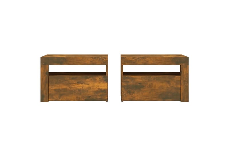 beBasic sengeborde 2 stk. 60x35x40 cm med LED-lys røget egetræsfarve - Brun - Møbler - Borde - Aflastningsbord - Sengebord