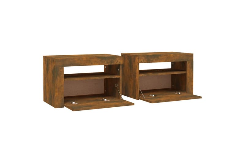 beBasic sengeborde 2 stk. 60x35x40 cm med LED-lys røget egetræsfarve - Brun - Møbler - Borde - Aflastningsbord - Sengebord