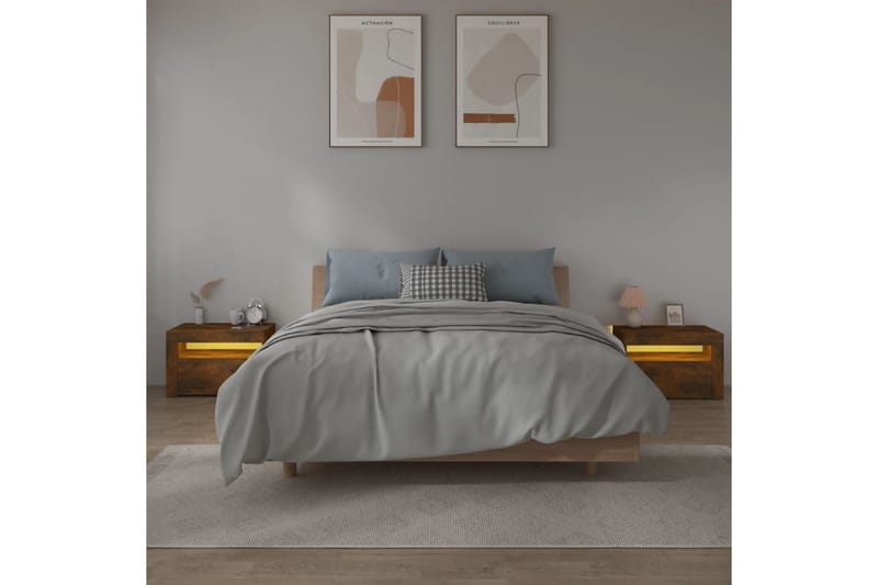 beBasic sengeborde 2 stk. 60x35x40 cm med LED-lys røget egetræsfarve - Brun - Møbler - Borde - Aflastningsbord - Sengebord