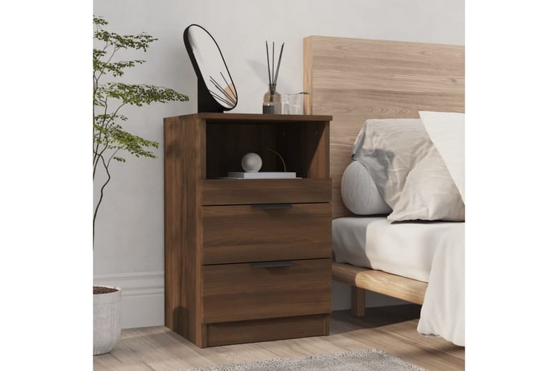 beBasic sengeborde 2 stk. konstrueret træ brun egetræsfarve - Brun - Møbler - Borde - Aflastningsbord - Sengebord
