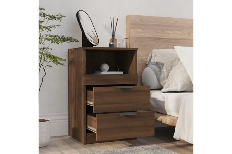 beBasic sengeborde 2 stk. konstrueret træ brun egetræsfarve - Brun - Møbler - Borde - Aflastningsbord - Sengebord