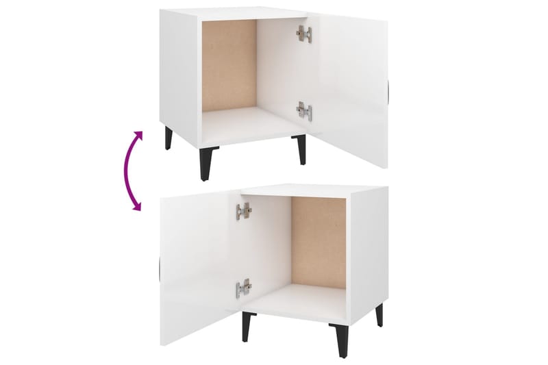 beBasic sengeborde 2 stk. konstrueret træ hvid højglans - Hvid - Møbler - Borde - Aflastningsbord - Sengebord