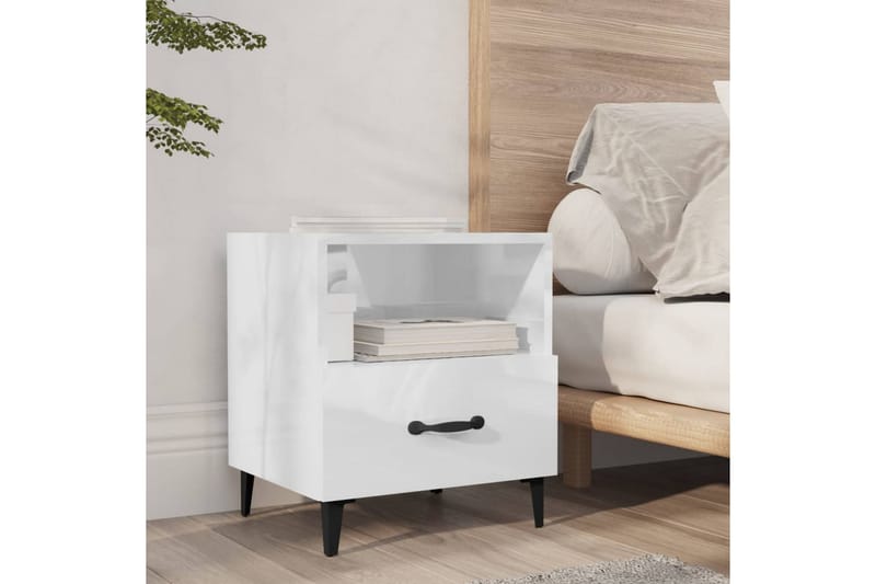 beBasic sengeborde 2 stk. konstrueret træ hvid højglans - Hvid - Møbler - Borde - Aflastningsbord - Sengebord