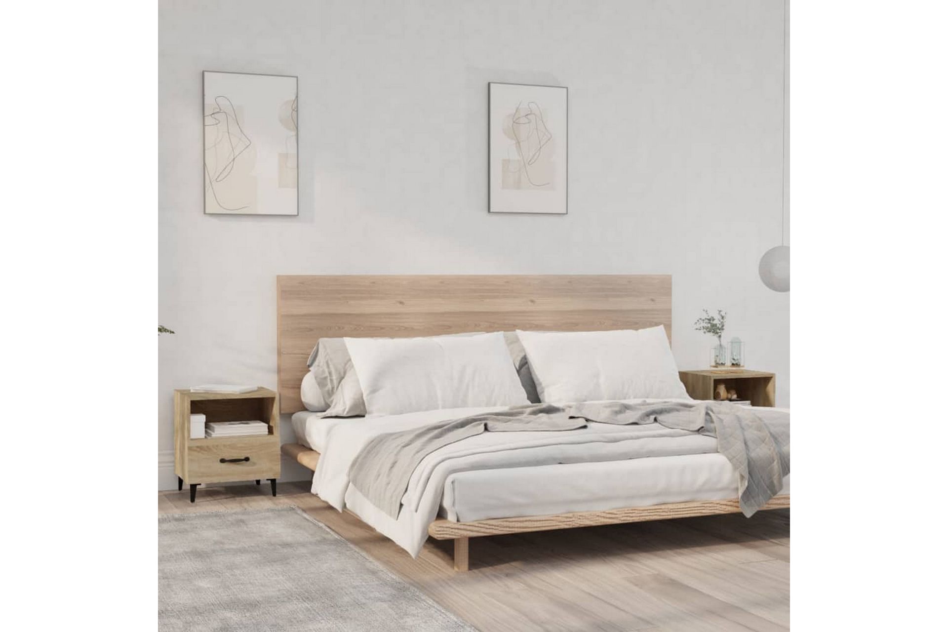 beBasic sengeborde 2 stk. konstrueret træ sonoma-eg - Brun - Møbler - Borde - Aflastningsbord - Sengebord