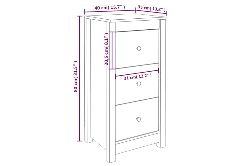 beBasic skænk 40x35x80 cm massivt fyrretræ - Brun - Møbler - Borde - Aflastningsbord - Lampebord