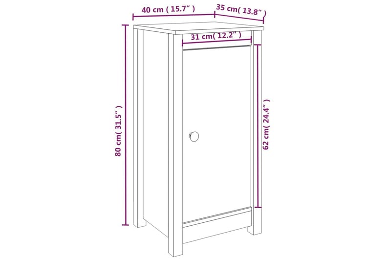 beBasic skænke 2 stk. 40x35x80 cm massivt fyrretræ hvid - Hvid - Lampebord - Bakkebord & små borde