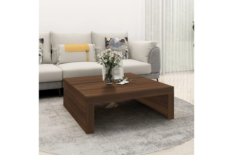 beBasic sofabord 100x100x35 cm konstrueret træ brun egetræsfarve - Brun - Lampebord - Bakkebord & små borde
