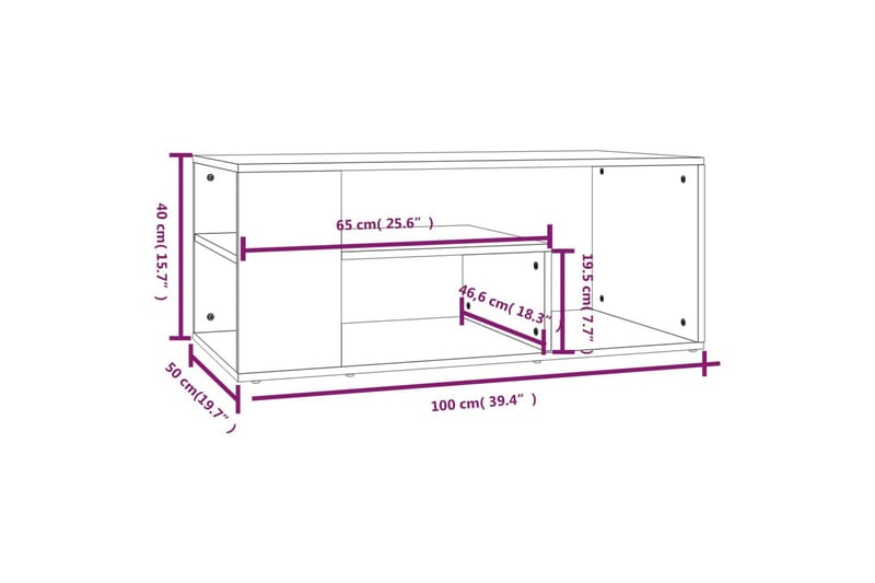 beBasic sofabord 100x50x40 cm konstrueret træ brun egetræsfarve - Brun - Møbler - Borde - Aflastningsbord - Lampebord