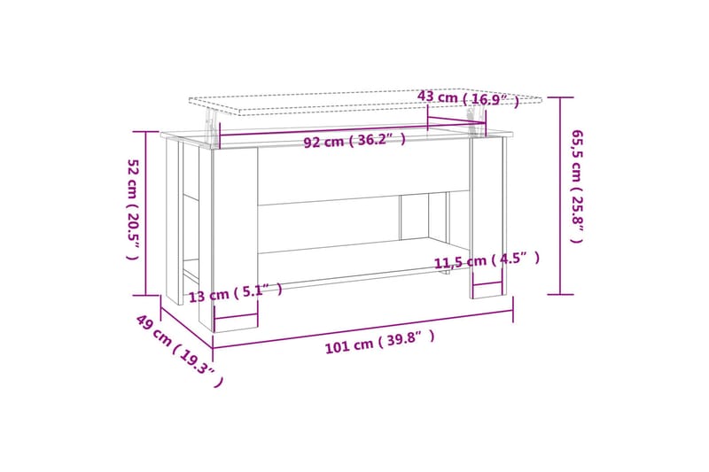 beBasic sofabord 101x49x52 cm konstrueret træ betongrå - GrÃ¥ - Lampebord - Bakkebord & små borde