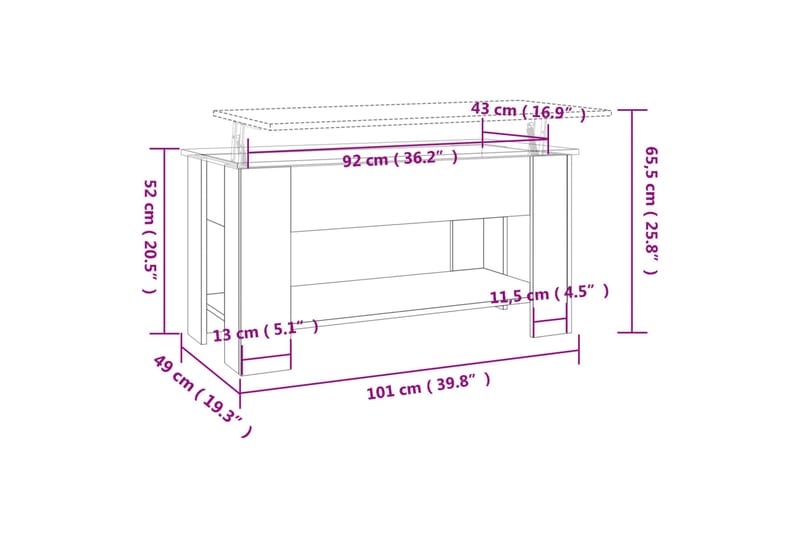 beBasic sofabord 101x49x52 cm konstrueret træ røget egetræsfarve - Brun - Lampebord - Bakkebord & små borde