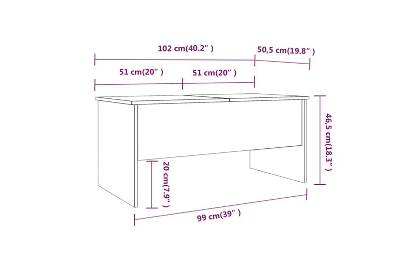 beBasic sofabord 102x50,5x46,5 cm konstrueret træ hvid højglans - Hvid - Lampebord - Bakkebord & små borde