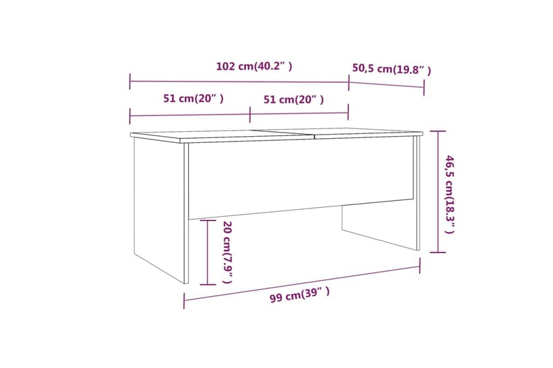 beBasic sofabord 102x50,5x46,5 cm konstrueret træ hvid - Hvid - Møbler - Borde - Aflastningsbord - Lampebord