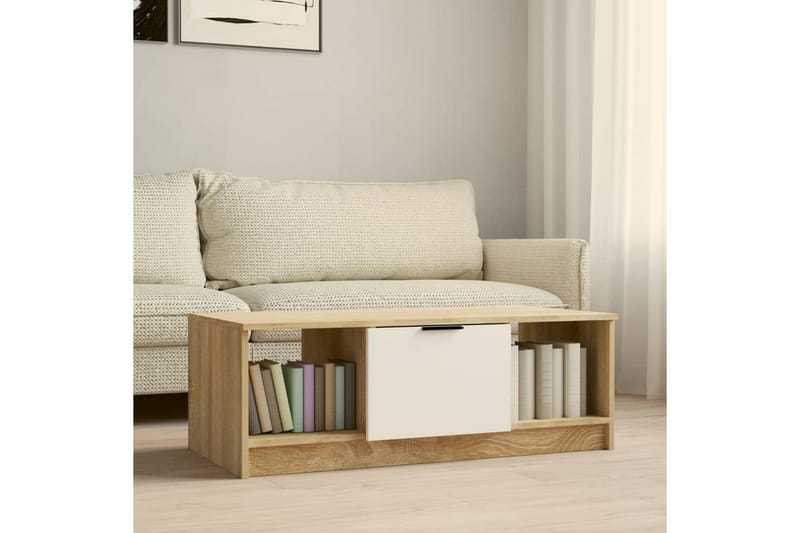 beBasic sofabord 102x50x36 cm konstrueret træ hvid og sonoma-eg - Beige - Lampebord - Bakkebord & små borde