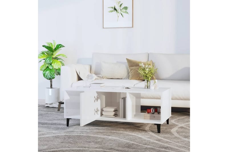 beBasic sofabord 102x50x40 cm konstrueret træ hvid højglans - Hvid - Lampebord - Bakkebord & små borde