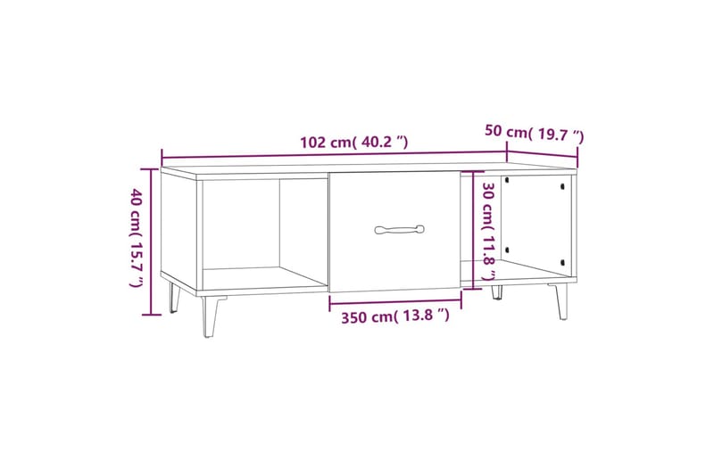 beBasic sofabord 102x50x40 cm konstrueret træ røget egetræsfarve - Brun - Lampebord - Bakkebord & små borde