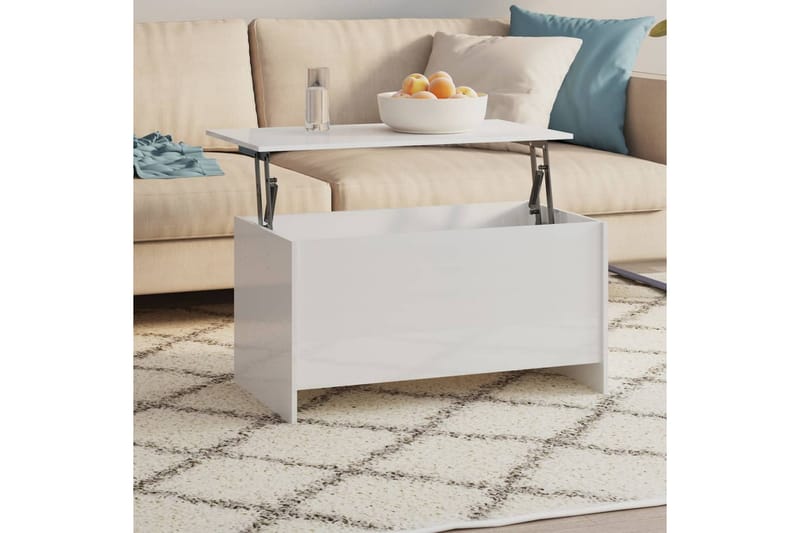 beBasic sofabord 102x55,5x52,5 cm konstrueret træ hvid højglans - Hvid - Møbler - Borde - Aflastningsbord - Lampebord