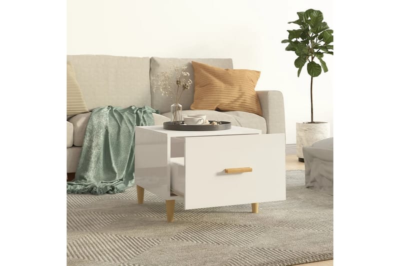 beBasic sofabord 50x50x40 cm konstrueret træ hvid højglans - Hvid - Møbler - Borde - Aflastningsbord - Lampebord