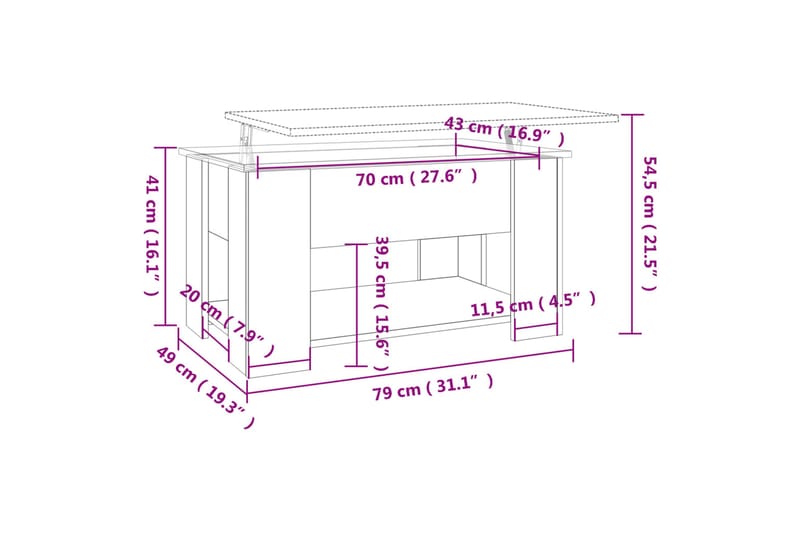 beBasic sofabord 79x49x41 cm konstrueret træ brun egetræsfarve - Brun - Møbler - Borde - Aflastningsbord - Lampebord
