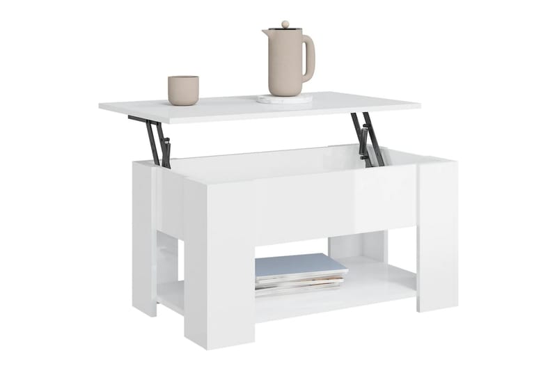 beBasic sofabord 79x49x41 cm konstrueret træ hvid højglans - Hvid - Lampebord - Bakkebord & små borde