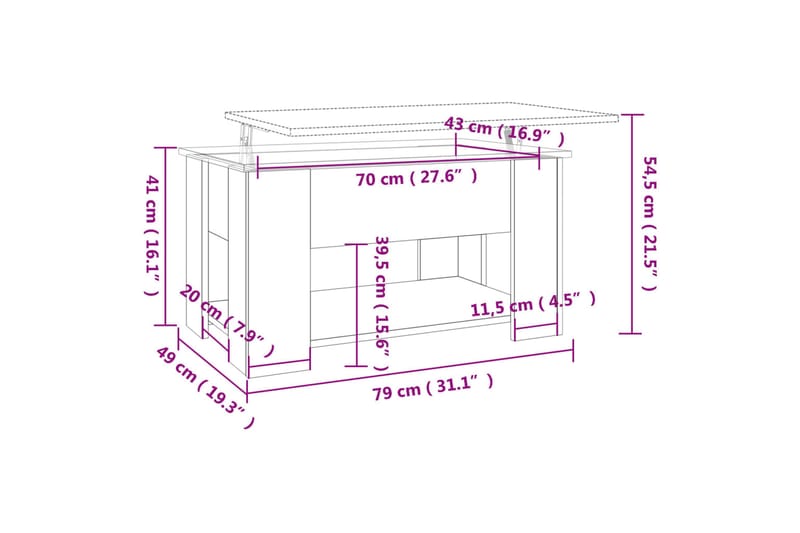 beBasic sofabord 79x49x41 cm konstrueret træ hvid - Hvid - Lampebord - Bakkebord & små borde