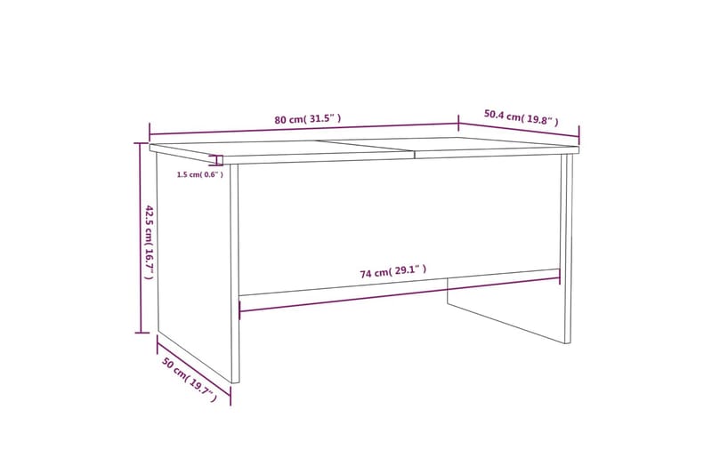 beBasic sofabord 80x50x42,5 cm konstrueret træ sonoma-eg - Brun - Lampebord - Bakkebord & små borde