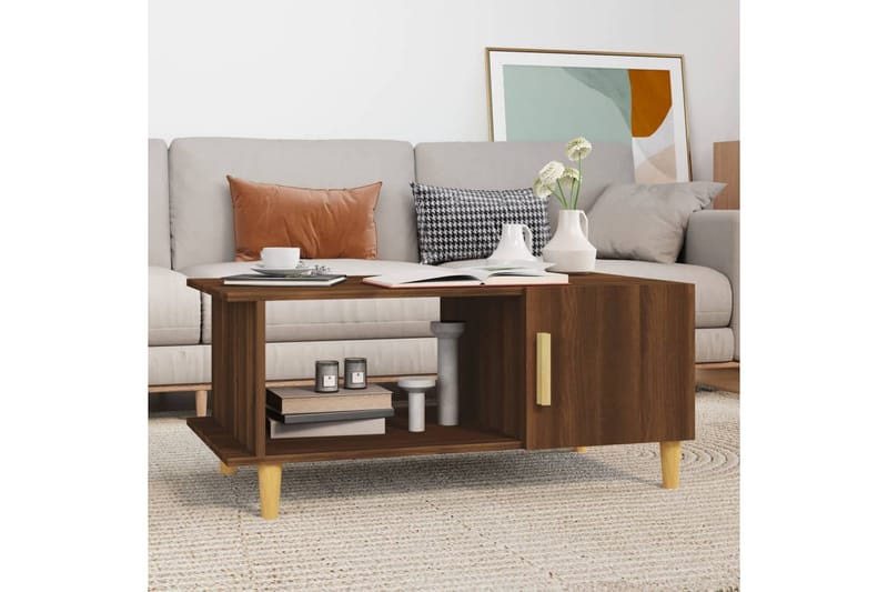 beBasic sofabord 90x50x40 cm konstrueret træ brun egetræsfarve - Brun - Møbler - Borde - Aflastningsbord - Lampebord