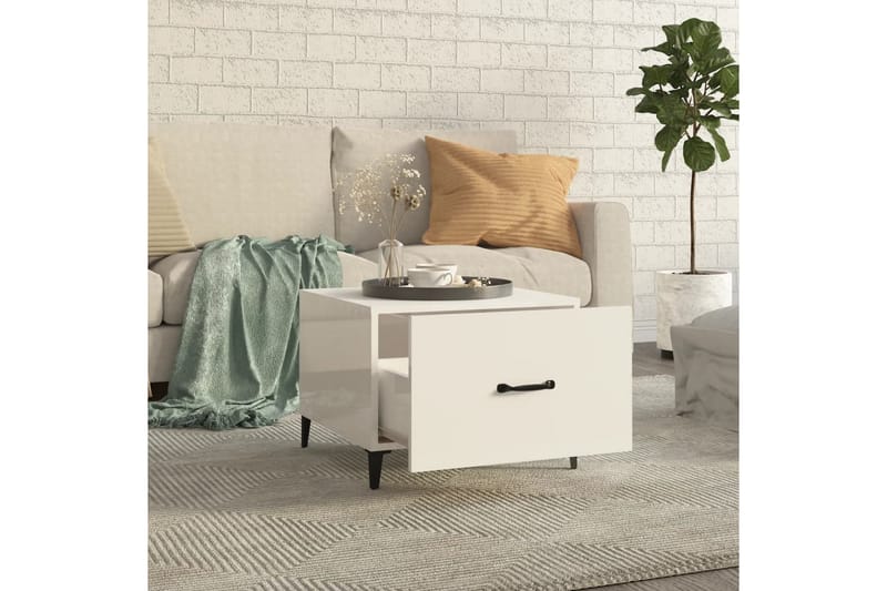 beBasic sofabord med metalben 50x50x40 cm hvid højglans - Hvid - Lampebord - Bakkebord & små borde