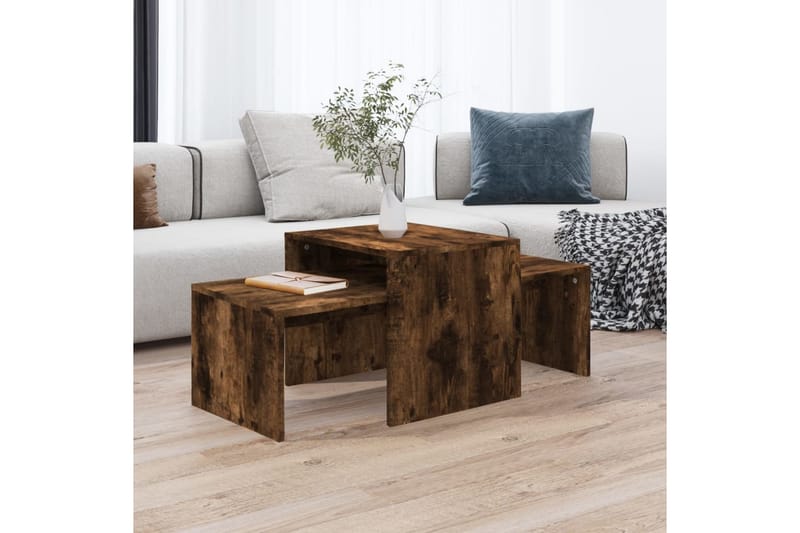 beBasic sofaborde 3 dele 100x48x40 cm konstrueret træ røget egetræ - Brun - Lampebord - Bakkebord & små borde