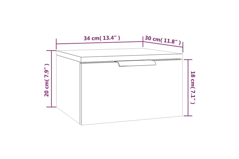 beBasic væghængt sengebord 34x30x20 cm hvid - Hvid - Sengebord