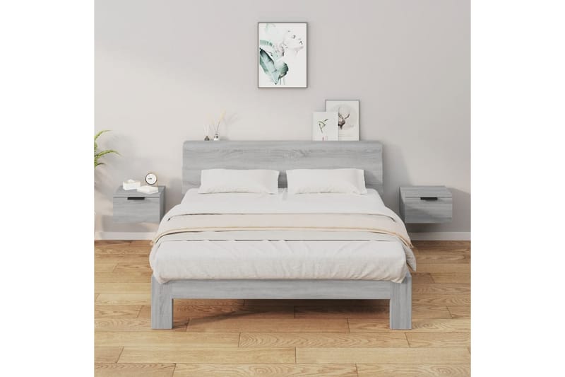 beBasic væghængte sengeborde 2 stk. 34x30x20 cm grå sonoma-eg - GrÃ¥ - Sengebord