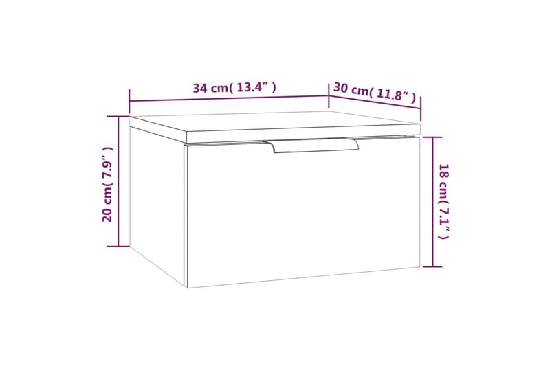 beBasic væghængte sengeborde 2 stk. 34x30x20 cm sonoma-eg - Brun - Sengebord