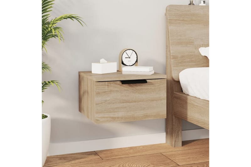 beBasic væghængte sengeborde 2 stk. 34x30x20 cm sonoma-eg - Brun - Møbler - Borde - Aflastningsbord - Sengebord