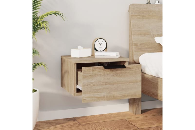 beBasic væghængte sengeborde 2 stk. 34x30x20 cm sonoma-eg - Brun - Møbler - Borde - Aflastningsbord - Sengebord