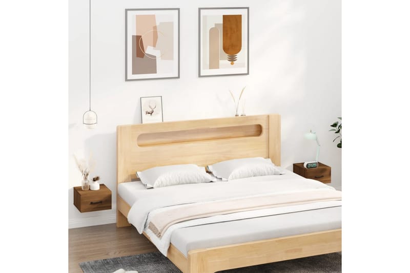 beBasic væghængte sengeborde 2 stk. 35x35x20 cm brun egetræsfarve - Brun - Sengebord