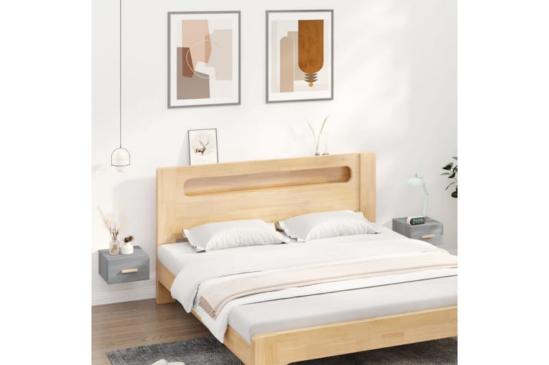 beBasic væghængte sengeborde 2 stk. 35x35x20 cm grå sonoma-eg - GrÃ¥ - Sengebord