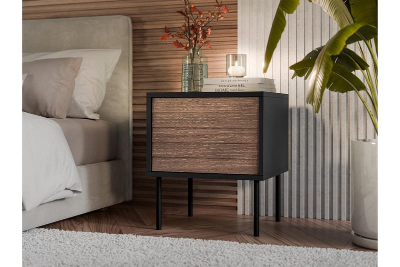 Belonger Natbord 45 cm - Sort/Valnød - Møbler - Borde - Aflastningsbord - Sengebord