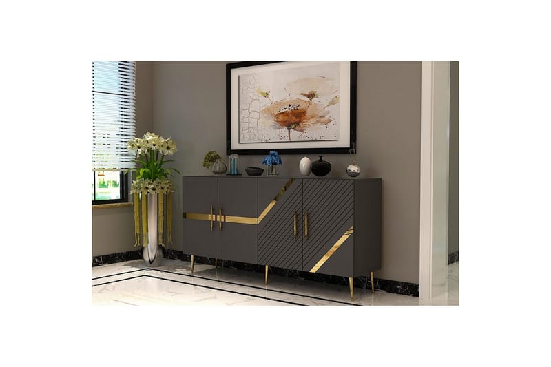 Bielany Konsolbord 150 cm - Guld/Grafitgrå - Møbler - Borde - Aflastningsbord - Entrébord