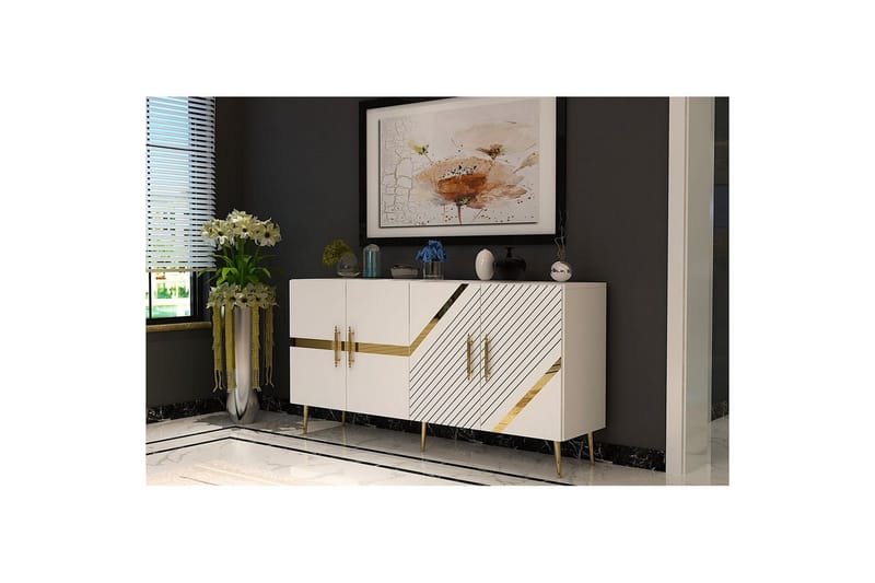 Bielany Konsolbord 150 cm - Guld/Hvid - Møbler - Borde - Aflastningsbord - Entrébord
