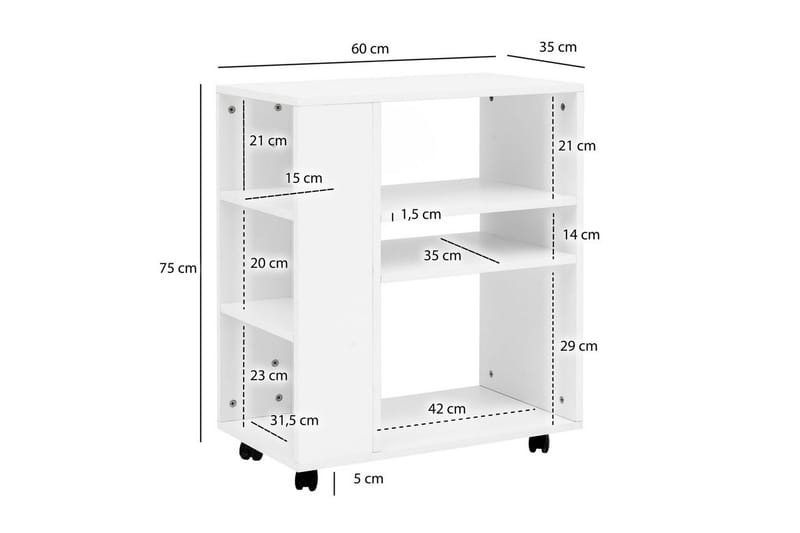 Bogreol Wohnling mobil, moderne og enkel med forskellige opbevaringsrum Hvid - Hvid - Opbevaring - Opbevaringsmøbler - Kommode - Arkivskabe