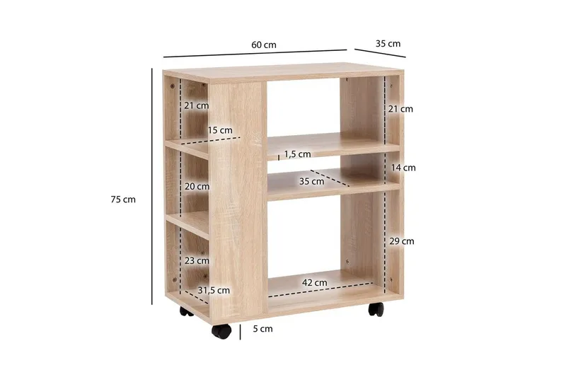 Bogreol Wohnling mobil, moderne og enkel med forskellige opbevaringsrum Sonoma - Sonoma - Opbevaring - Opbevaringsmøbler - Kommode - Arkivskabe