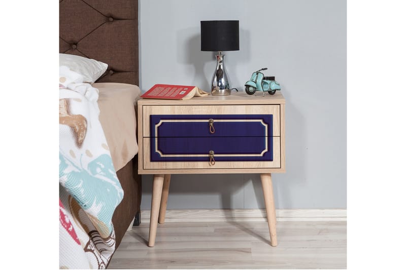 Brokind Sengebord 60 cm med Opbevaring 2 Skuffer Dekor - Natur/Bl å - Møbler - Borde - Aflastningsbord - Sengebord