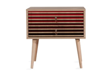 Brokind Sengebord 60 cm med Opbevaring 2 Skuffer Striber - Natur/Rød - Møbler - Borde - Aflastningsbord - Sengebord